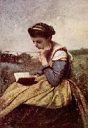 Jean-Baptiste-Camille Corot Lesende Frau oil painting reproduction